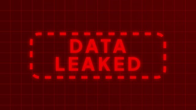Data Leaked Red Neon Text Animation on Futuristic Digital Grid Background, Cyber Security Alert Motion Design