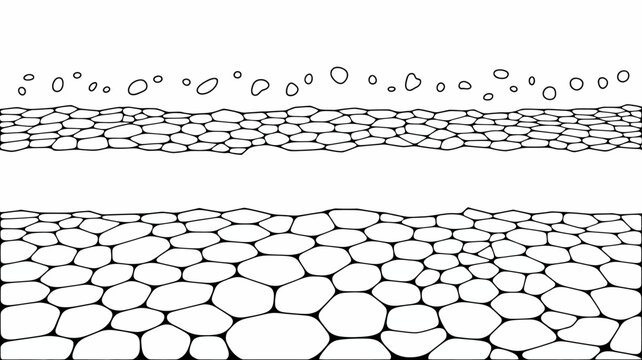 illustration of cobblestone pavement layers with scattered pebbles on a white background