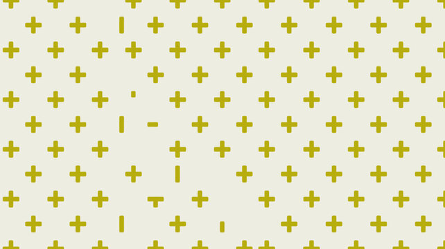 Plus sign and dash pattern repeating geometric design in olive green and cream