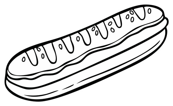 Line Drawing of a Classic Chocolate Eclair with Cream Filling and Drizzled Icing