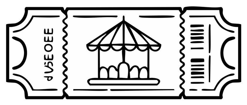 Hand drawn ticket for a carousel ride at an amusement park