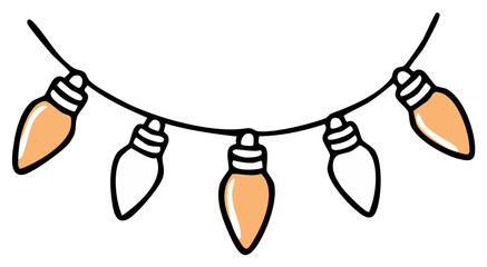 Fototapeta premium String of festive light bulbs, whimsical hand drawn illustration, holiday decor