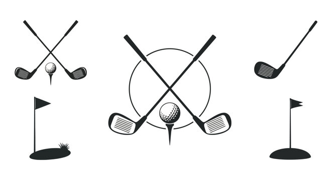 Golf clubs ball and flag silhouette