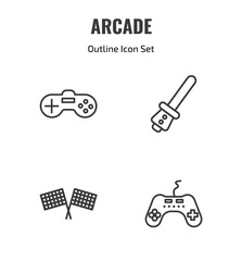 Fototapeta premium arcade outline icon set. thin line video game, lightsaber, racing, controller icons. editable vector