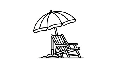 beach chair and parasol line art illustration with a minimalist style silhouette © rsvect02