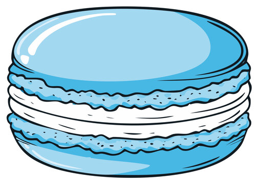 Cartoon illustration of a blue macaron pastry dessert