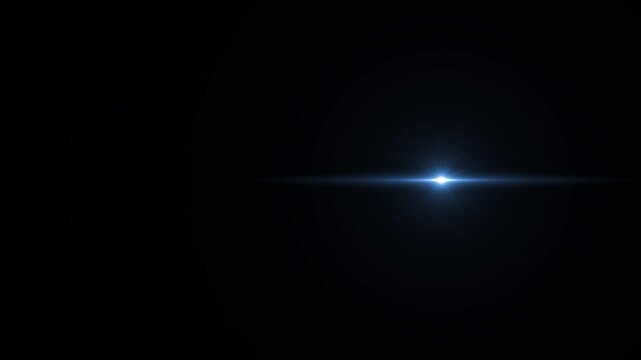 Loop center glow optical lens flare shine light animation on black background. Explosion lights optical flare transition, light moving from left to right, Optical lens flare effect. 4k animation