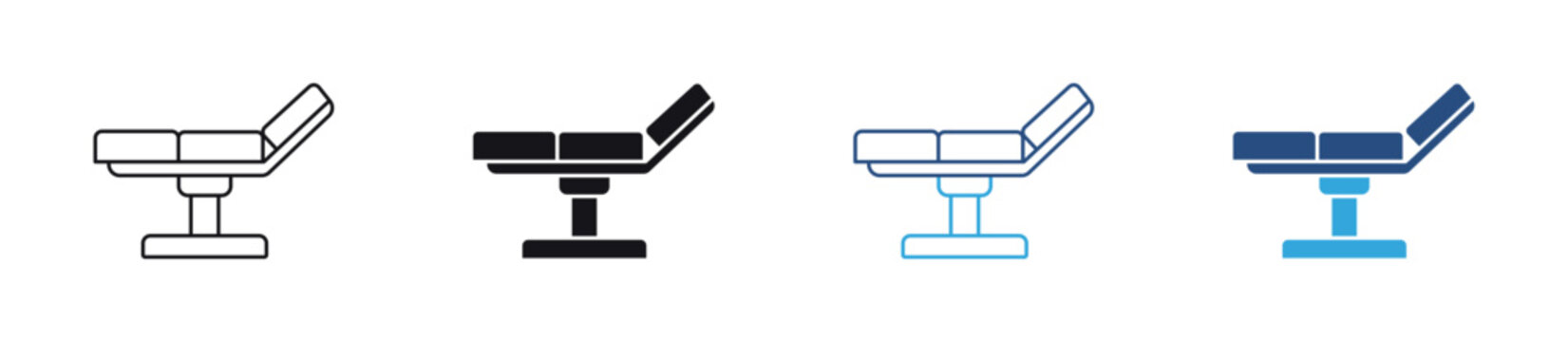 Surgical Operating Table Icon Set. Hospital Equipment and Medical Bed Symbols. Vector Illustration.
