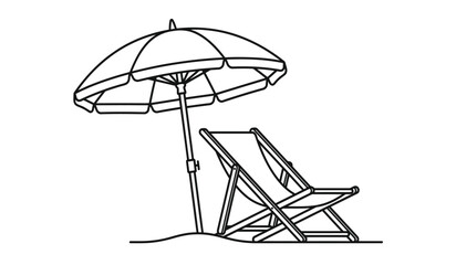 beach chair and parasol line art drawing on a white background summer vacation silhouette © rsvect02