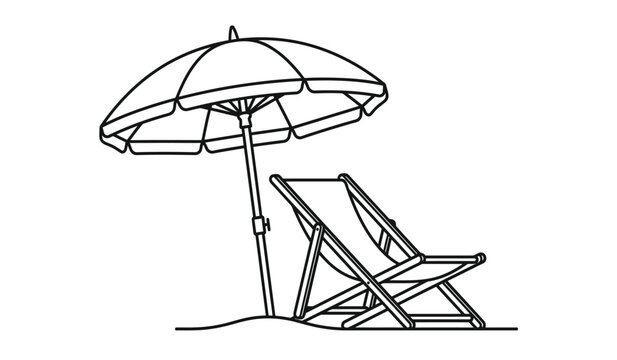 beach chair and parasol line art drawing on a white background summer vacation silhouette