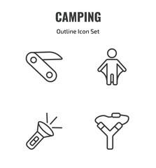 Fototapeta premium camping outline icon set. thin line pocket knife, wingsuit, flashlight, slingshot icons. editable vector