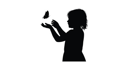 Child with butterfly on hand black silhouette © Fhm