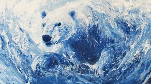 Polar bear and ice, abstract blue and white ice formations with the subtle shape of a polar bear
