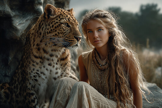 Woman and leopard sharing a wild connection