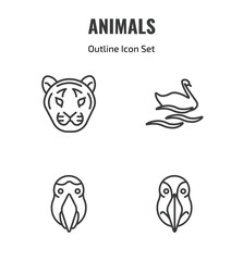 Naklejka premium animals outline icon set. thin line tiger, swan, aw, deadlock icons. editable vector