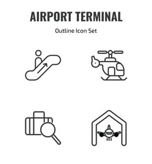 Fototapeta premium airport terminal outline icon set. thin line or up, helicopter flying, luggage inspection, hangar icons. editable vector