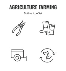 Fototapeta premium agriculture farming outline icon set. thin line shears, farmer boots, trailer, crop rotation icons. editable vector