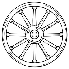 Fototapeta premium Vintage Wooden Wagon Wheel Spokes Hub Circle Outline