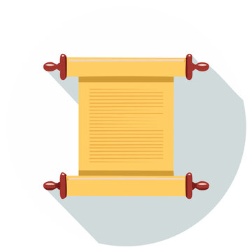 Classic Paper Scroll Document Icon with Text Lines and Red Handles Vector Illustration
