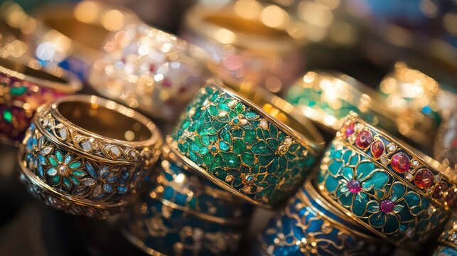 The details and vibrant colors of these intricate bangles make them ideal for photography for regional or fashion magazines.