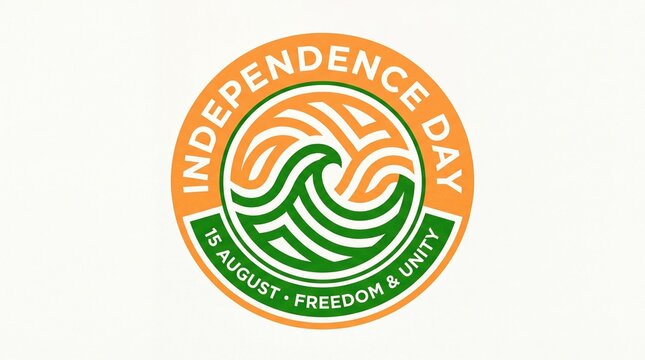 Independence day 15 august badge design with abstract wave pattern isolated on white background