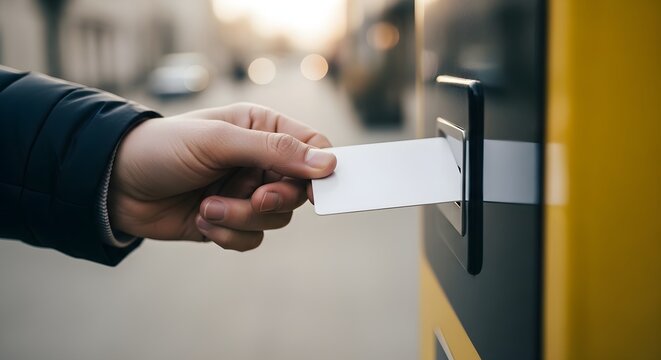Conveniently Accessing Parking with a Blank Card Inserted into a Yellow Machine