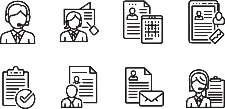 Icons of people using office printer and copier Vector
