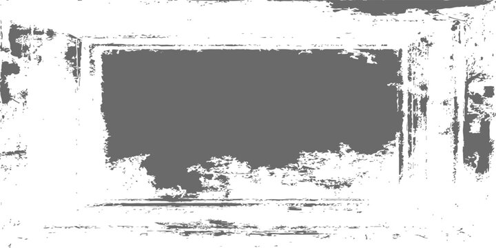 Distressed grunge border texture with heavy ink splatter and weathered rectangular frame on white background overlay