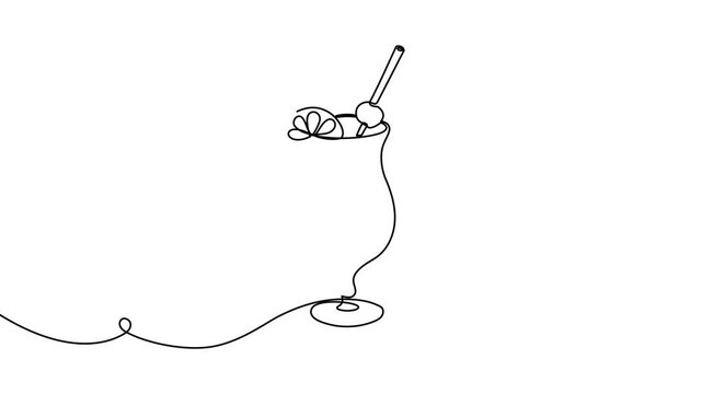 Continuous one line cocktail drawing vector illustration design art isolated. Cocktail glass ice party doodle graphic white bar silhouette alcohol background beverage wine restaurant water juice menu.