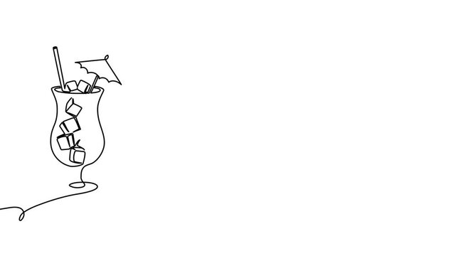 Continuous one line cocktail drawing vector illustration design art isolated. Cocktail glass ice party doodle graphic white bar silhouette alcohol background beverage wine restaurant water juice menu.