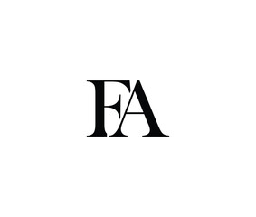 Naklejka premium Elegant black serif font initials FA intertwined on a white background for branding