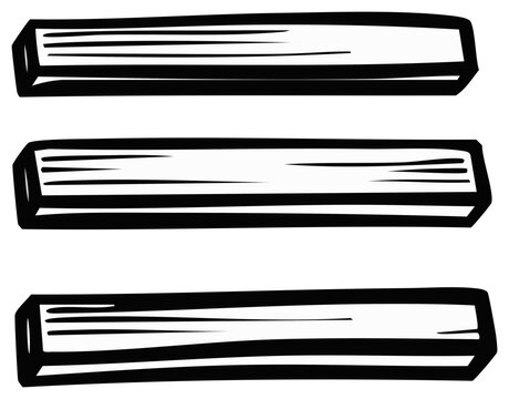 Illustration of three parallel bars, planks or shelves, black outline and horizontal layout, isolated on white background