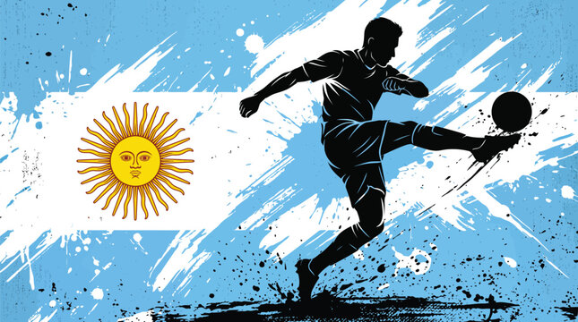 Soccer player silhouette against argentinian flag background