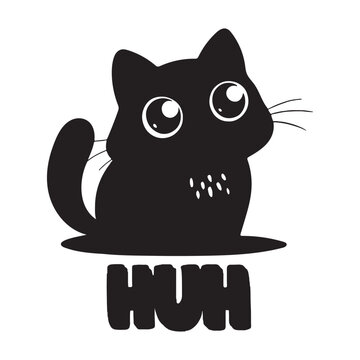 Cute black cartoon cat sitting on a chair