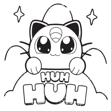 Cute cartoon cat character saying huh with surprised eyes