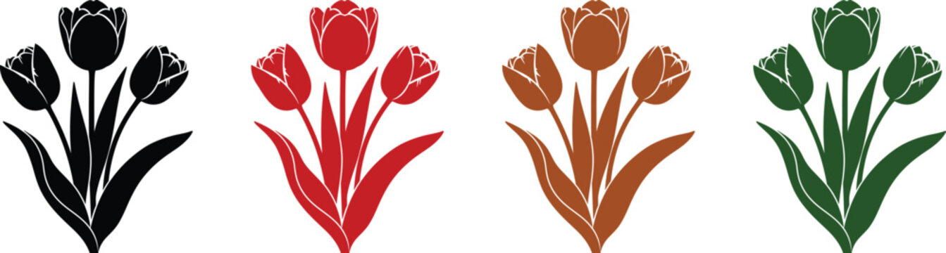 Canada day vector floral arrangement black red orange and green tulip bouquet graphic for patriotic celebrations