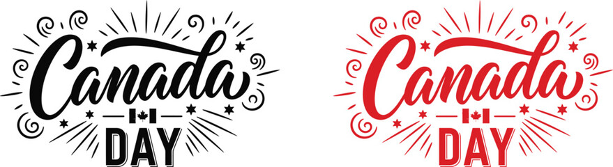 Canada day vector illustration festive typography with maple leaf starbursts for july 1st celebrations © ROBIULAWAL