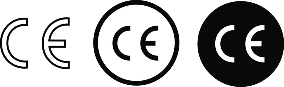 Conformit&eacute; Europ&eacute;enne markings in various styles demonstrate regulatory compliance for products.