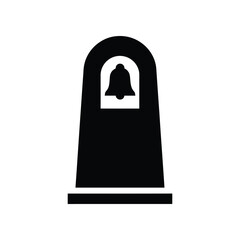 Obraz premium Bell tower with arched window and simple bell silhouette against a white background
