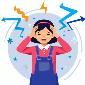 Child experiencing stress and confusion with lightning bolts and arrows
