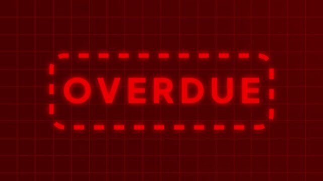 Overdue Red Neon Text Animation on Futuristic Digital Grid Background, Modern Technology Motion Design