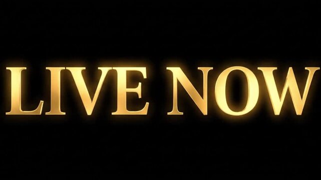 A thumbnail of a stock media asset shows glowing gold text reading "LIVE NOW" against a plain black background. This image likely represents an animated title or overlay for a video.

