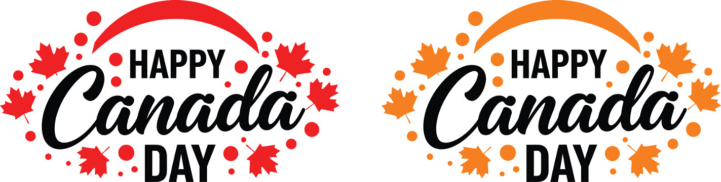 Canada day vector illustration festive happy canada day typography with maple leaves and vibrant color schemes