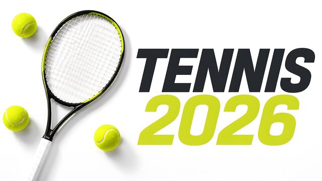 Tennis racket and balls with 2026 text Tennis 2026, US Open Tennis 2026, US Open Tennis, Tennis Poster Design, US Open Tennis Championship Stadium Night View.