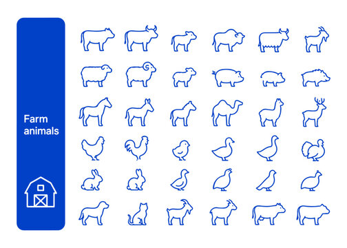 Farm animals set of line icons
Vector large set of icons on a white background