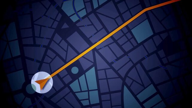 GPS Navigation App Map with Moving Route and Location Pin