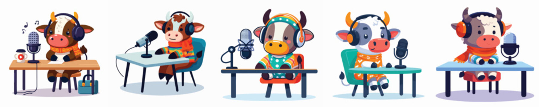cute bull vector doing podcast