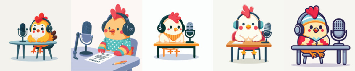 cute chicken vector doing podcast © Jefri Syahputra BKL