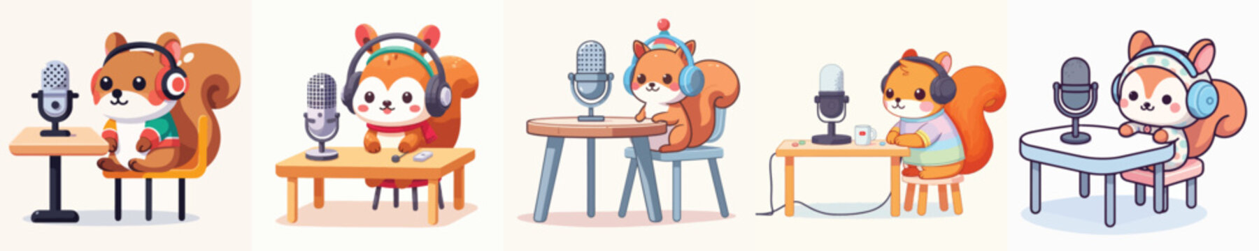 cute squirrel vector doing podcast