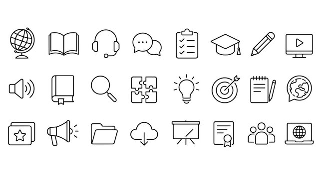 ESL TESOL English Teaching Icons Set - 24 Modern Line Icons Collection for Web, Mobile App, Dashboard and Business UI Design